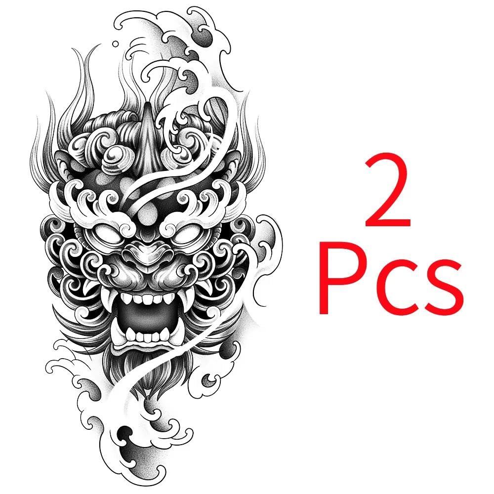 Máscara De Demonio Impermeable Tatuaje Temporal Pegatina Duradera Impermeable Realista Semipermanente(2 pcs)