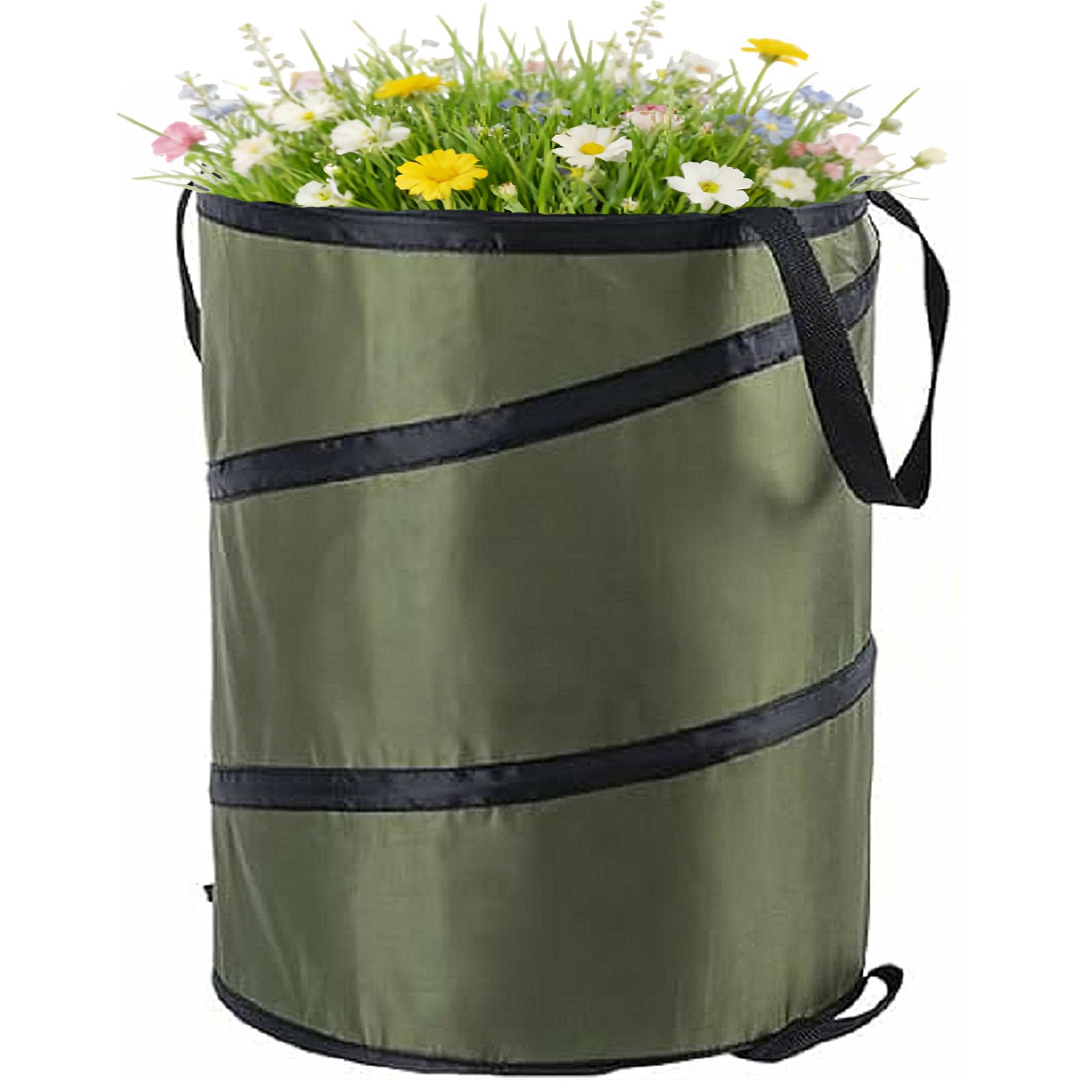 Garden Waste Bag & Camping Trash Can,Collapsible Oxford Cloth Pop-Up Sack with Handles, Reusable Bin for Leaves Rubbish Toys, Ideal for Gardening Hiking Picnics Lawn Care Yard Storage (Green-113L)