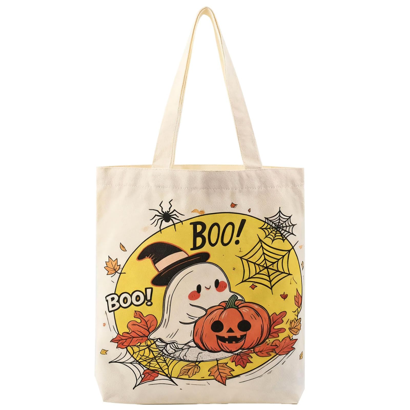 Halloween Bags Cute Boo Ghost and Pumpkin Canvas Shopping Bag with Spider