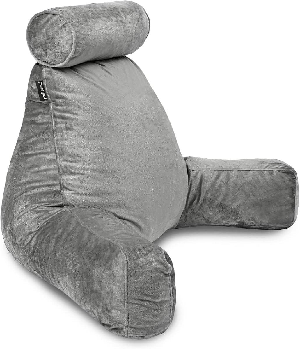 Milliard Reading Pillow XL and Detachable Neck Roll with Shredded Memory Foam, Great as Backrest for Books or Gaming - 60cm x 40cm (Sit up Pillow)