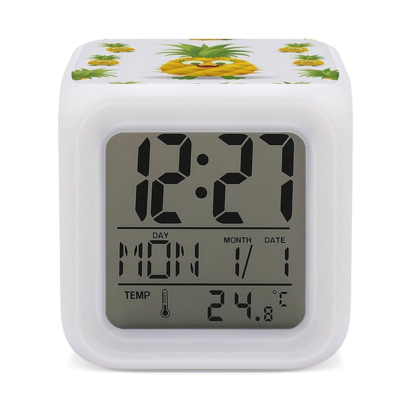 JTREHY 7 Color Changing LED Digital Alarm Clock,Pineapple Printed Wake-up Clock with Temperature Display Home Decoration Alarm Clock for Bedroom Office