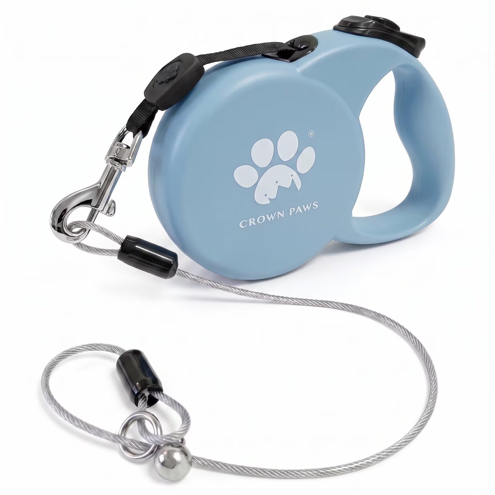 CROWN PAWS Chew Proof Retractable Dog Leash for Large Dogs, 16ft Heavy Duty Dog Lead with Anti-Chewing Steel Wire Rope, Tangle-Free 360° Swivel, One-Hand Brake & Lock, Blue L