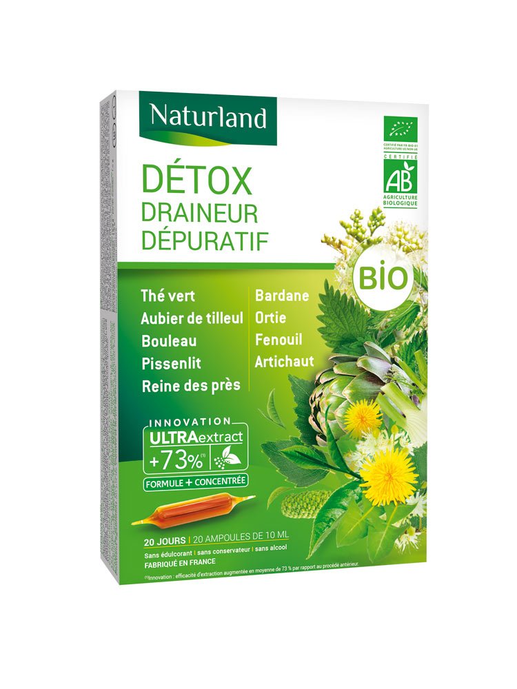 Naturland Organic Detox Depurative Draining 20 Drinkable Phials of 10ml
