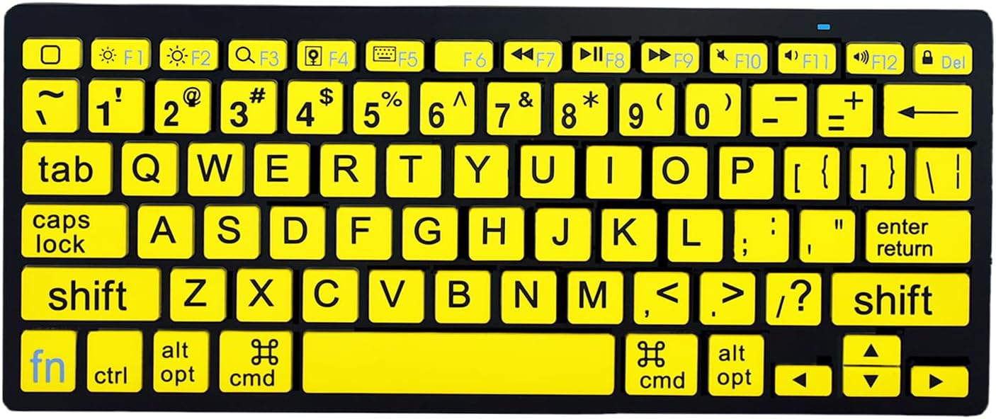 - HXMJ-Large Print Mini Bluetooth Keyboard Compatible with iPad,iPhone,iPod,MacBook for Seniors and Visually Impaired Low Vision Individuals-Yellow