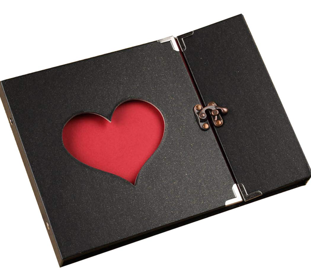 BEST-ENCOUNTER 10inch Vintage Hollowed Heart Shape Photo Image Album Scrapbook Memory Within Corner Sticker(Black Love))