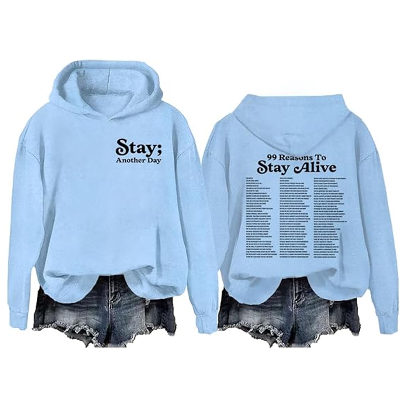 Qiamia Stay Another Day Hoodie - 99 Reasons You Matter, 99 Reasons To Stay Another Day Hoodie, Mental Health Hoodie (Blue,M)