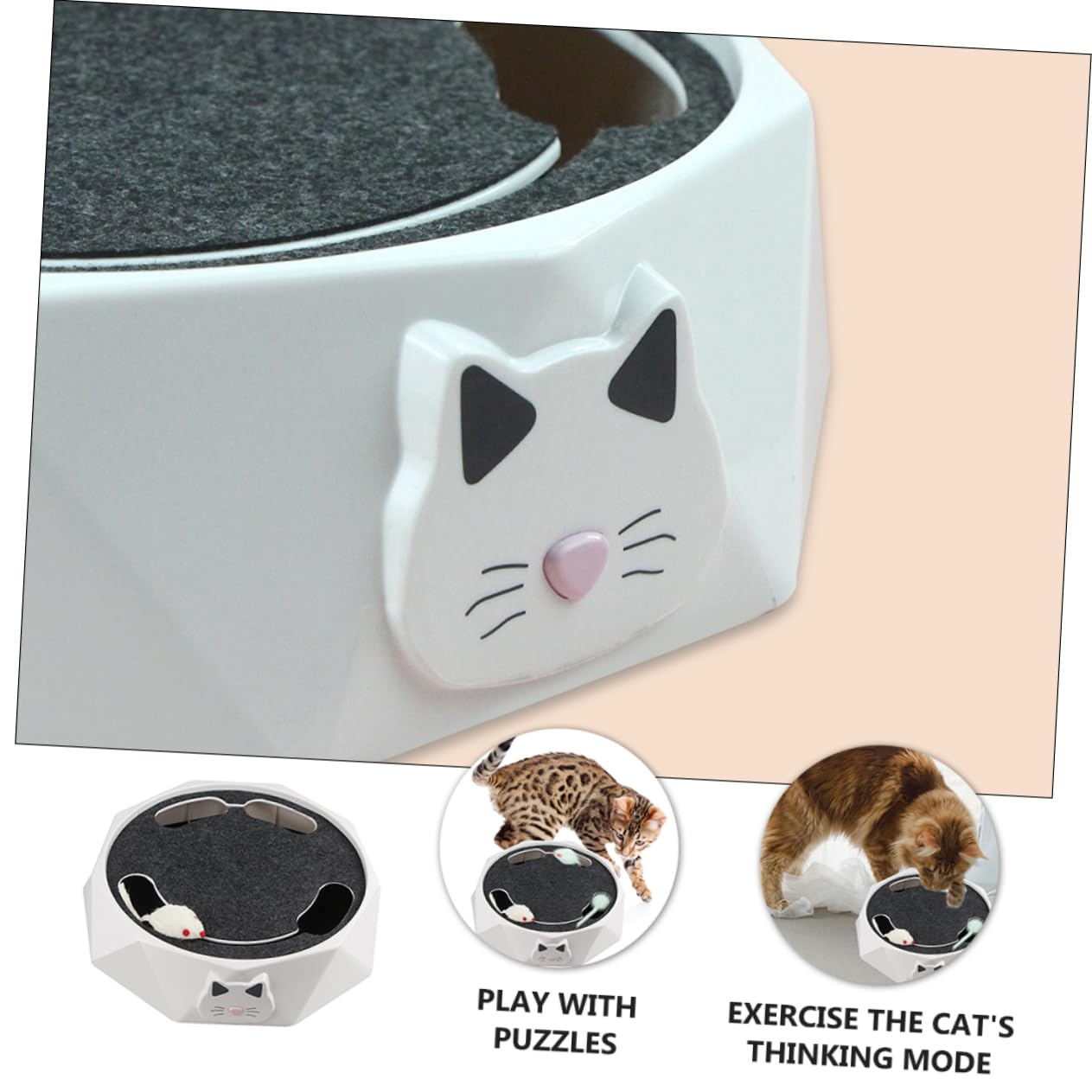 Juguete Eléctrico de Ratón Excavador para Gatos, Blanco, Abs | Acción Automática de Esconderse y Salir, Portátil, Funciona 3 Pilas Aa