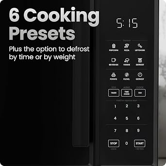 Countertop Microwave Oven 0.9 Cu. Ft., 900 Watts with 10 Power Levels, 6 Cooking Presets with One-Touch Express Cook, Eco Mode, Child Safety Lock, Mute Button - Black