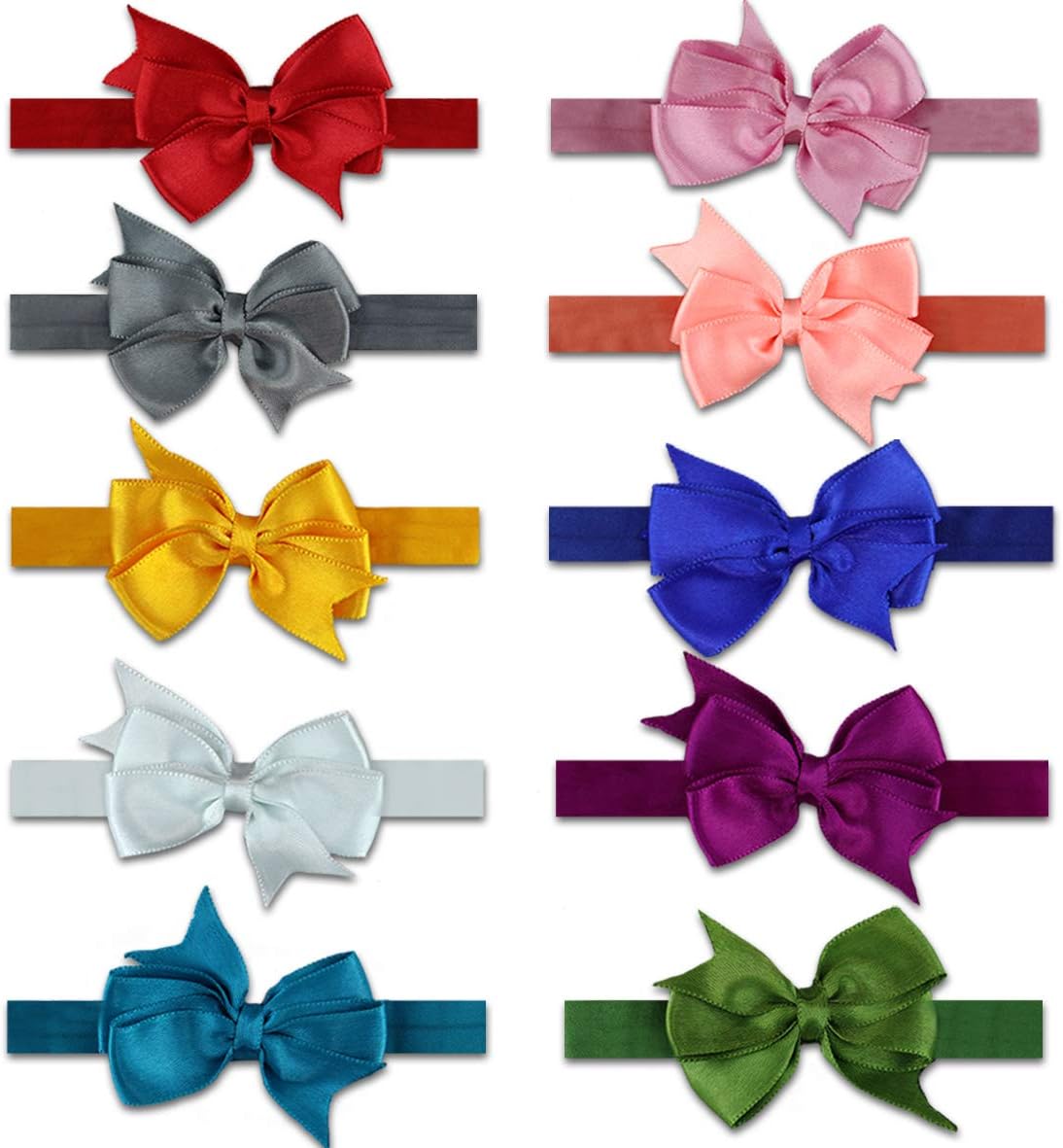 vaghbhatt Multi-Colour Nylon Lace Head Band For Girls, Hairbands, Ribbon Boutique, Elastic Bow Bowknot for Kids Girls Infant Toddler (Pack of 10)