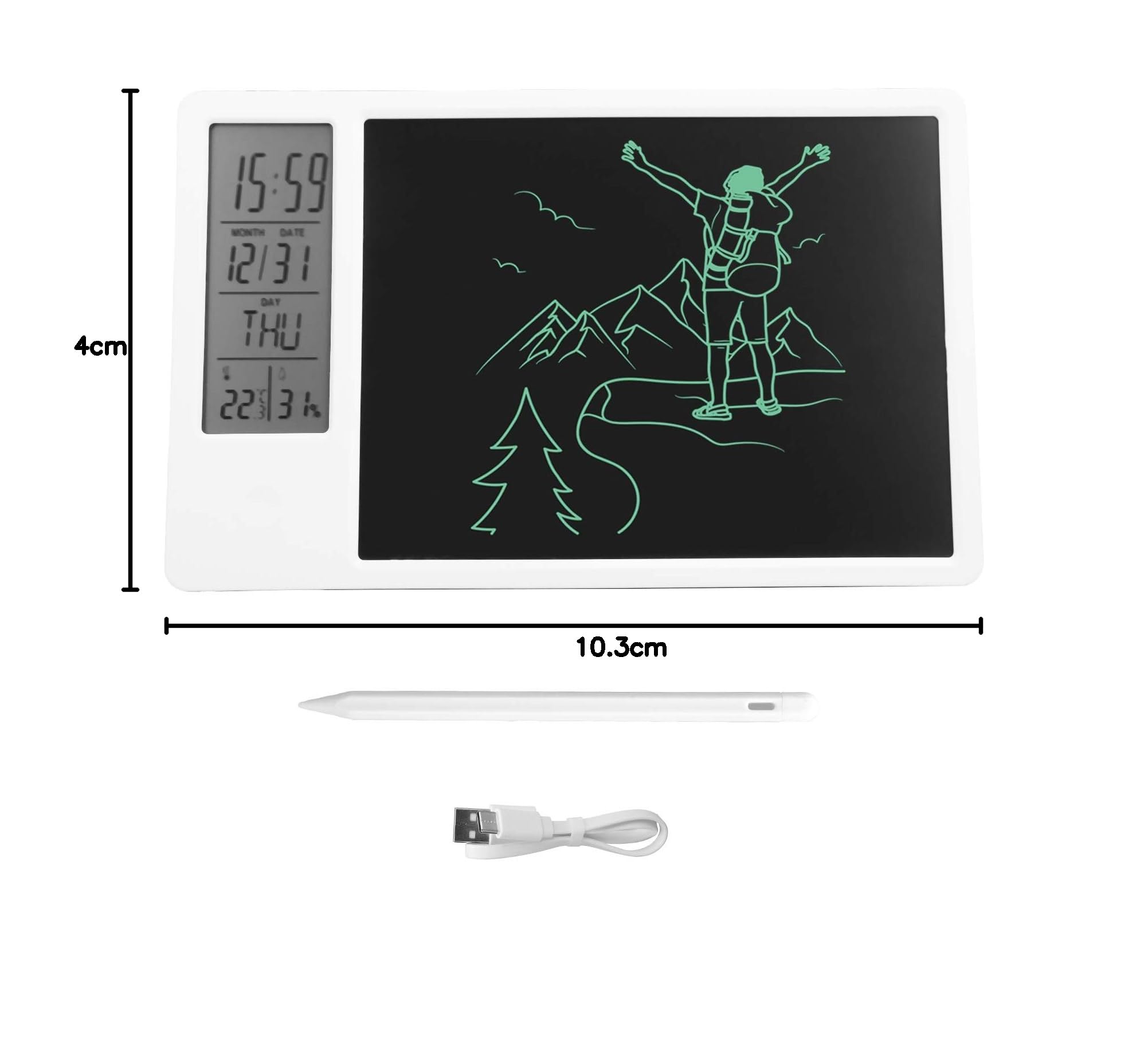 LCD-Schreibtablette mit Stift, elektronischer Desktop-Kalender, wiederaufladbarer Notizblock mit Digital- und Alarmfunktion