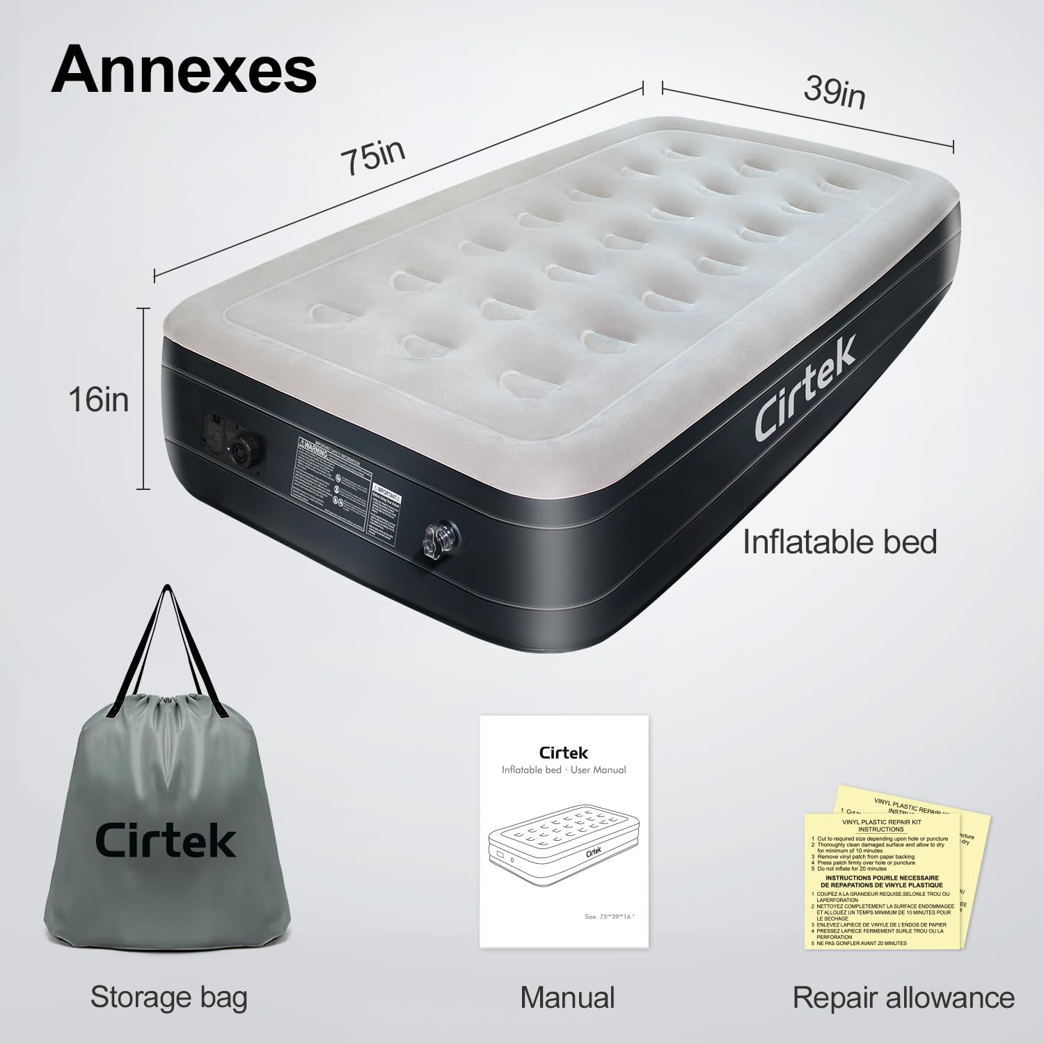 Cirtek Inflatable Mattress, inflatables Bed, Camping, Travel, Tent Portable Size Lightweight Matress, Easy to Sleeping, Configuration Blow Pump (16 Twin)