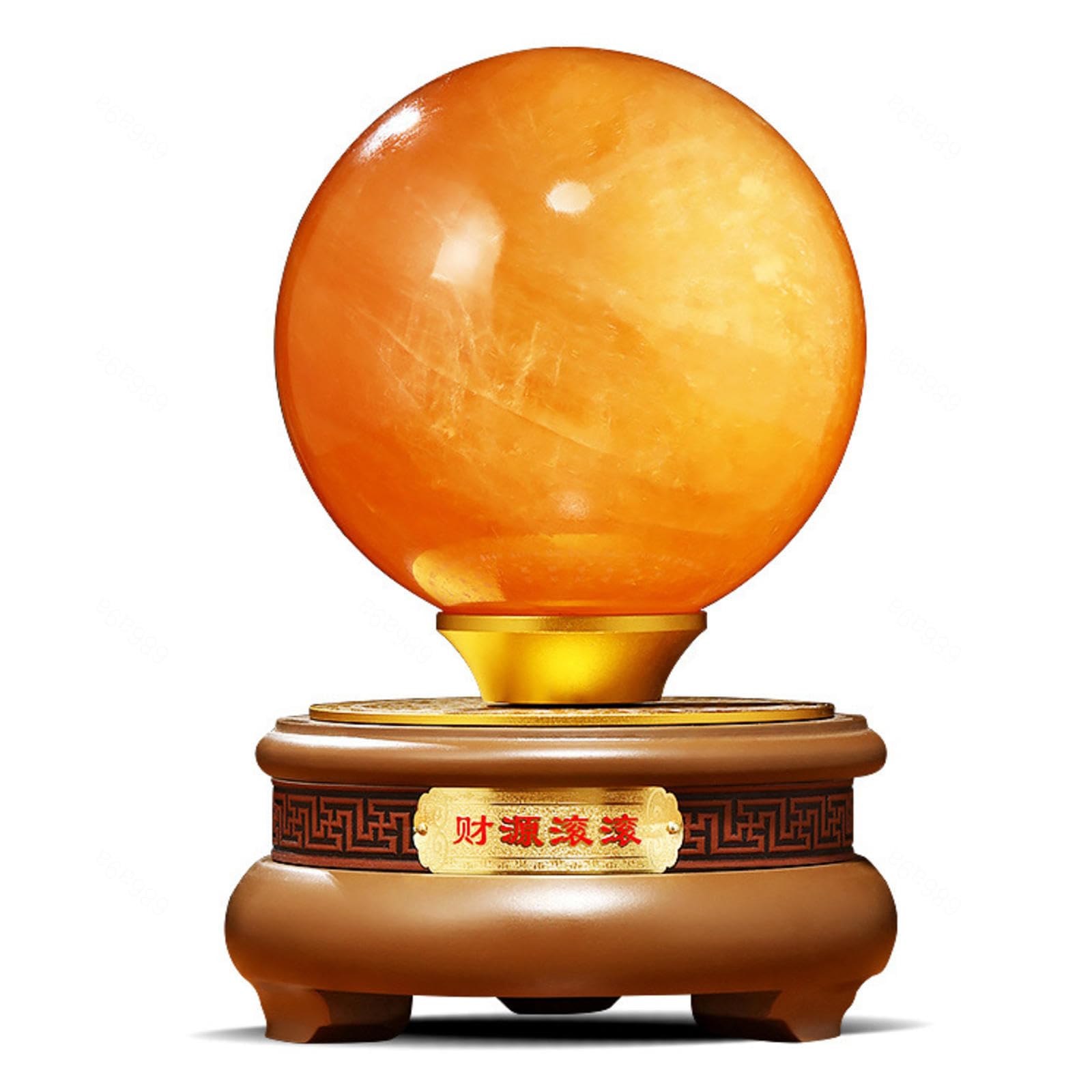 RVBLRDSE Citrine Crystal Sphere Ball Feng Shui Ornament Yellow - Iceland Spar Gemstone +Wooden Stand, Home Hotel Company Decoration, ball-13cm Gemstone Stone