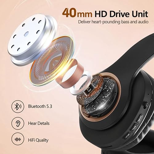 Miniatura 4 de Auriculares Bluetooth sobre la oreja con micrófono, auriculares BT, auriculares estéreo plegables inalámbricos y con cable micro SDTF, FM, orejeras