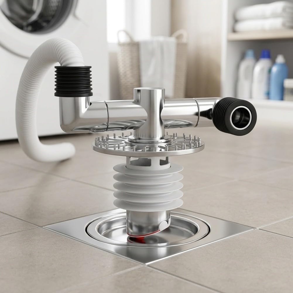 Adaptador Desagüe Lavadora 3 Vías Anti-Olor Giratorio