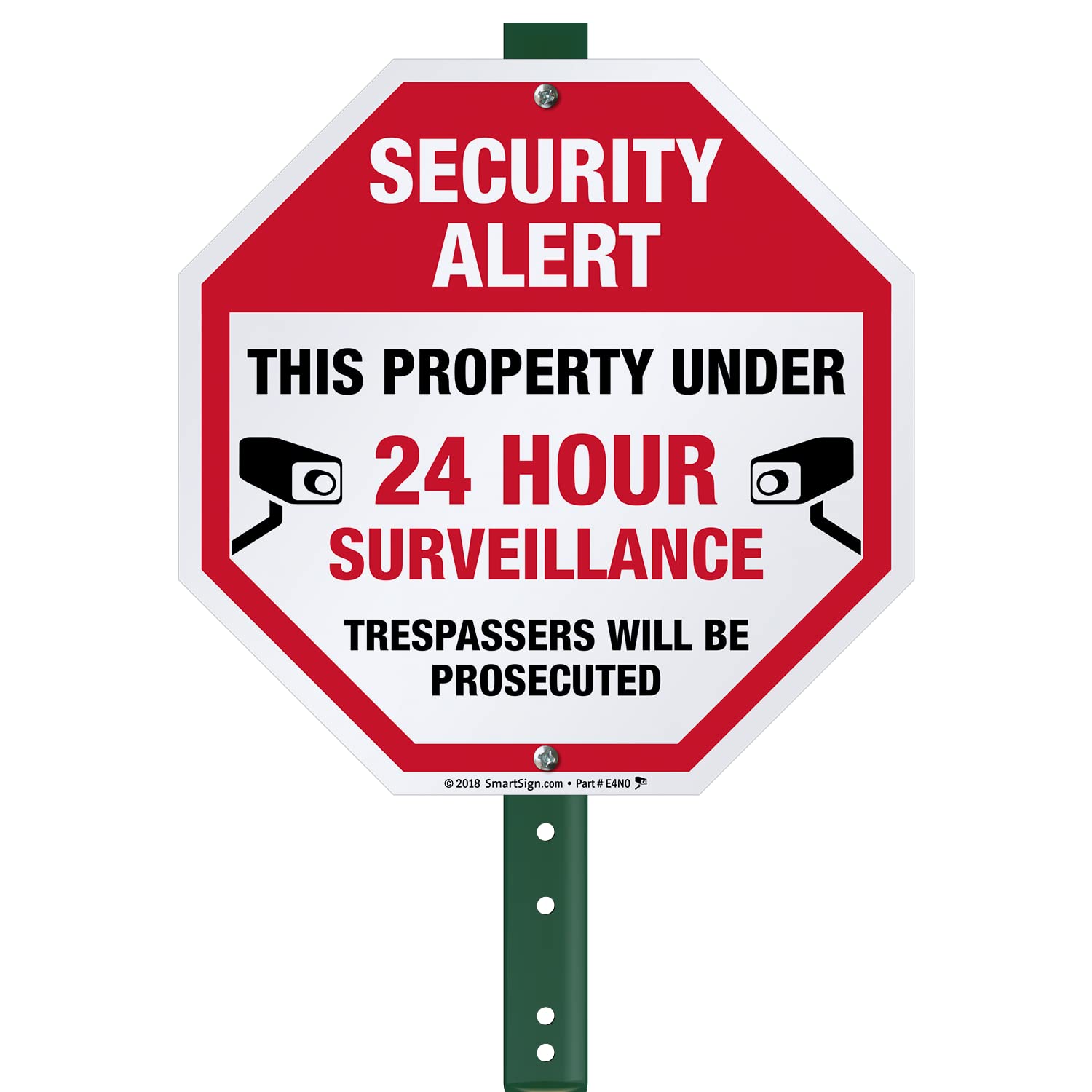 SmartSign 10" x 10" 'Security Alert Property Under 24 Hour Surveillance, Trespassers Prosecuted' Yard Sign with 3 ft Stake, 40 mil Laminated Aluminum, Red/Black/White, Set of 1, USA-Made-image-14