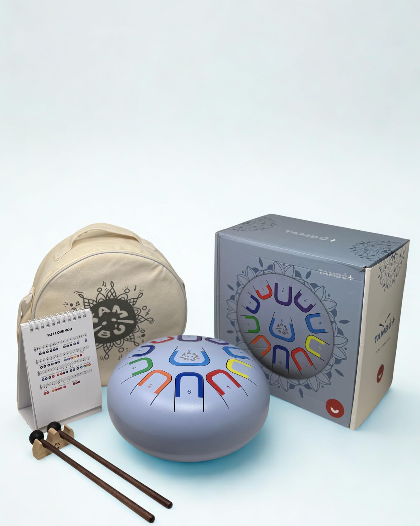 TAMBÚ PLUS. Tambor de Lengua de Acero. 10 pulgadas (25 cm). Tambor Metálico de Lengüetas 11 notas. Handpan drum, Instrumento de percusión metálico (Azul)