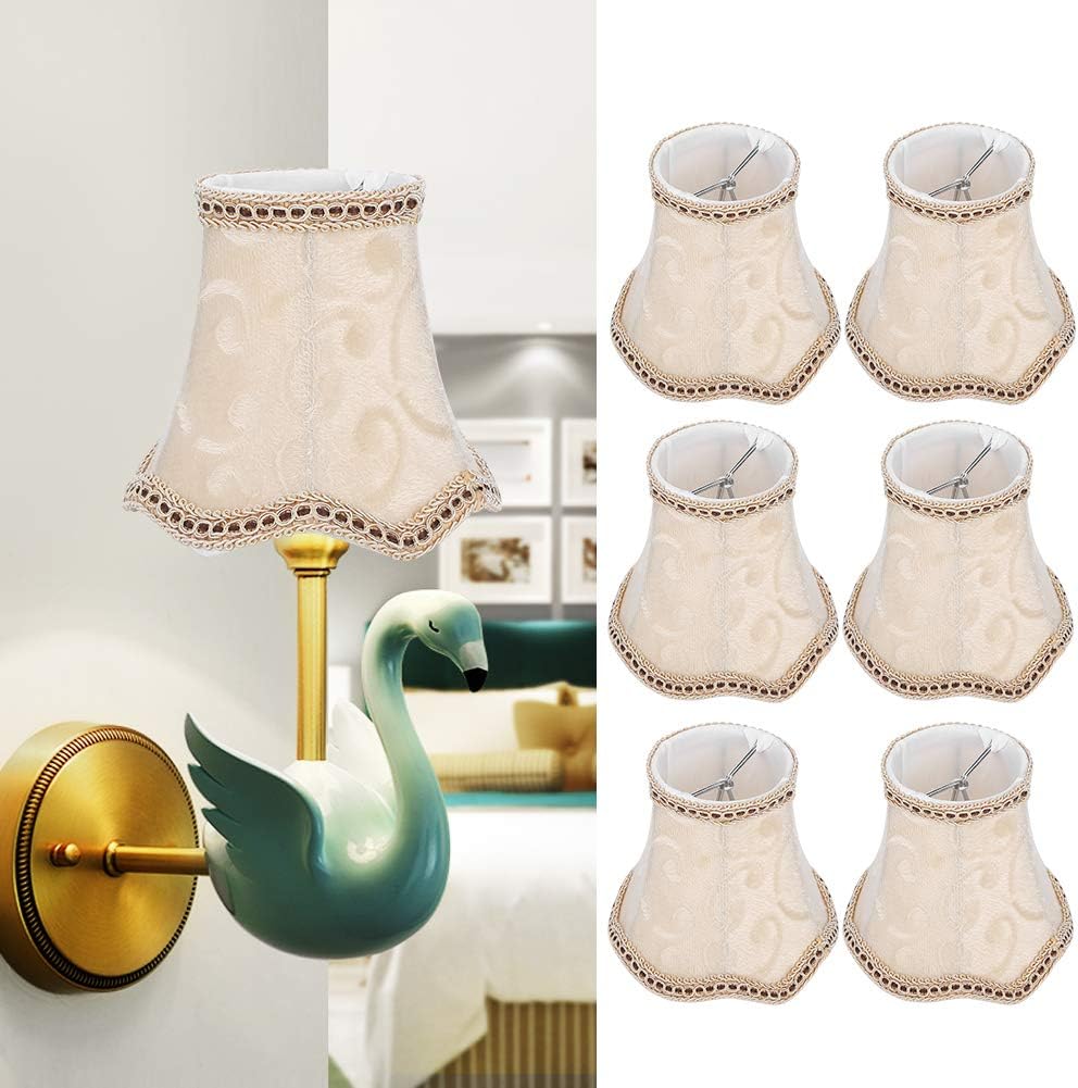 6Pcs Scalloped Lamp Shade, 3 x 4.7 x 5 inch Small Fabric Wall Lamp Cover Chandelier Lamp Shade for E14 Bulb Base Model