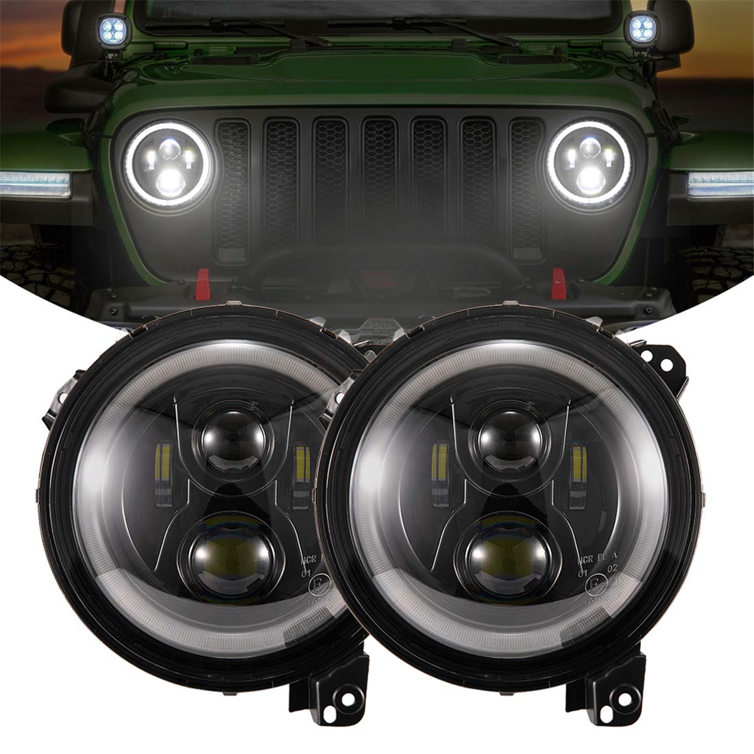 KIWI MASTER 9 Inch Round LED Headlights Halo DRL for Jeep Wrangler JL