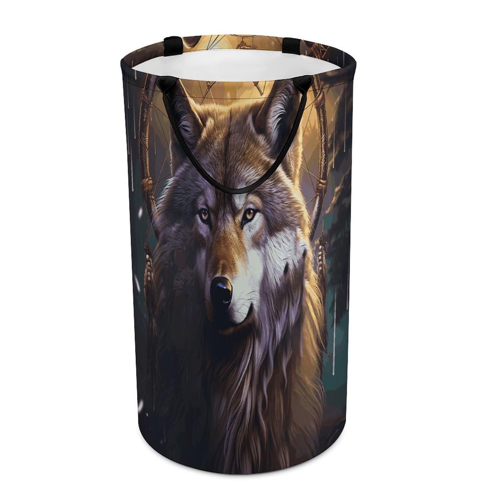 Wolves And Dream Catchers Laundry Basket Waterproof Laundry Hamper Freestanding Collapsible Clothes Hamper with Reinforced Handles 86L Large Foldable Tall Clothes Basket for Bathroom