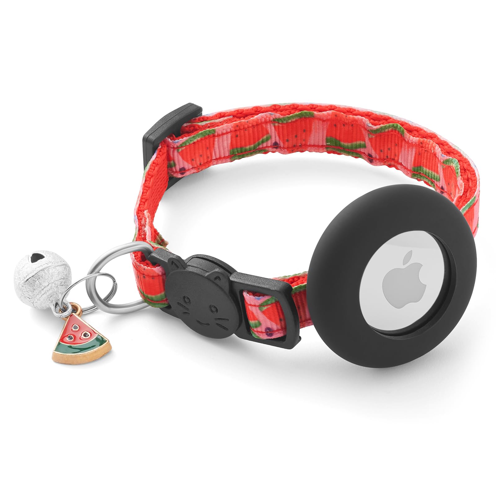 Airtag Cat Collar Breakaway with Bells & Fruit Pendants,Safety Kitten Collar with Apple Air Tag Holder for Girl Boy Cats,Pet Accessories,Gifts(Strawberry)
