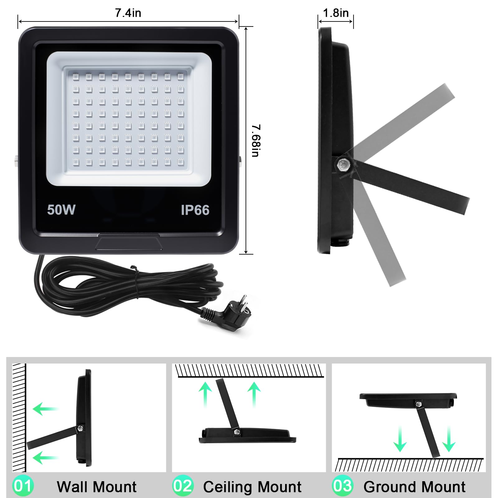 Outdoor RGB LED Spotlight 50 W, Faretto Led Rgb, IP66 Waterproof Dimmable Projector with Bluetooth App and 2.4 G Remote Control for Garden, Party, Halloween（2PC)