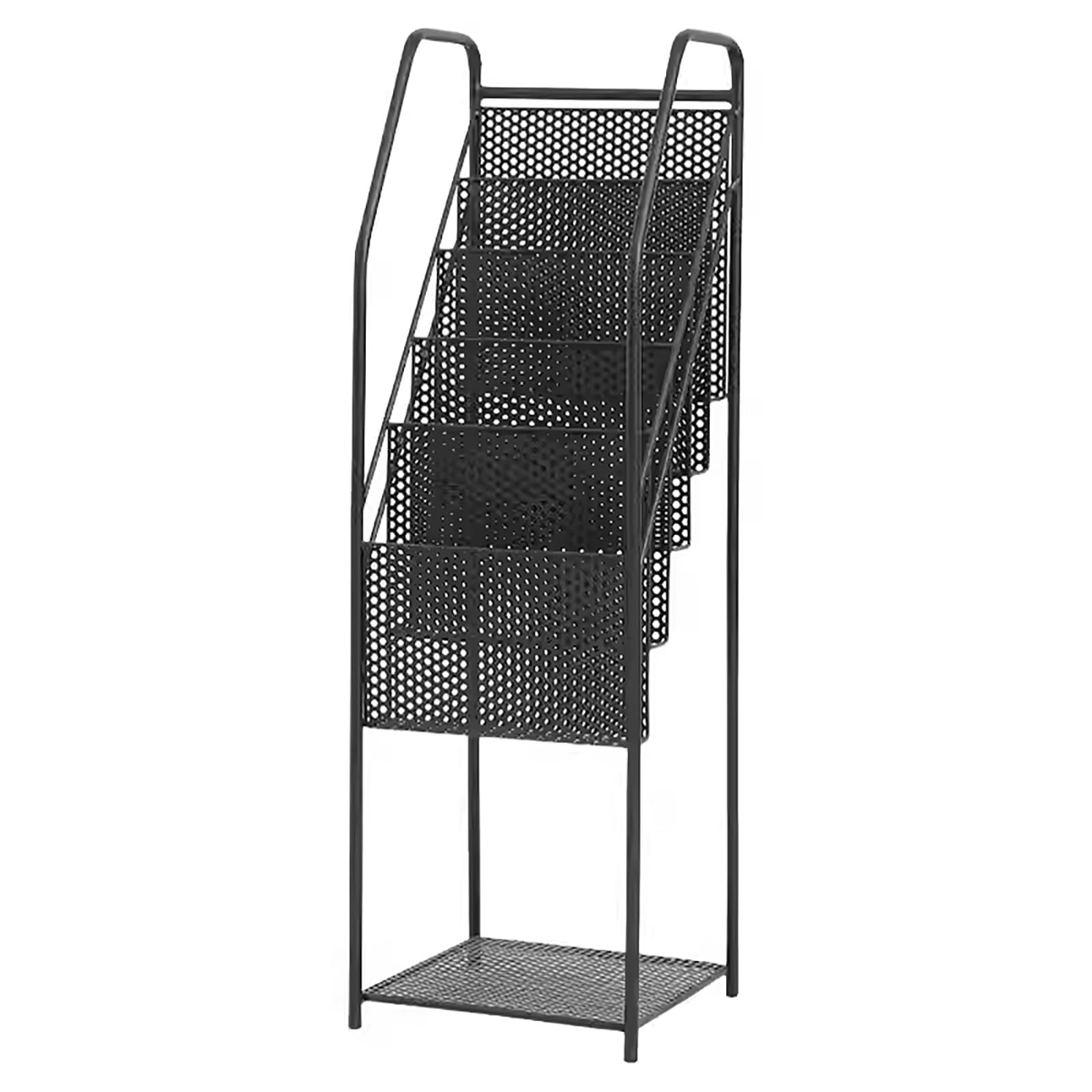 Prospektständer im Hochformat, 5 GroßE Taschen Iron Zeitschriftenständer Magazine Rack Stand, Prospekthalter für Menüs Prospeketen Katalogen Preiskarten(Black)