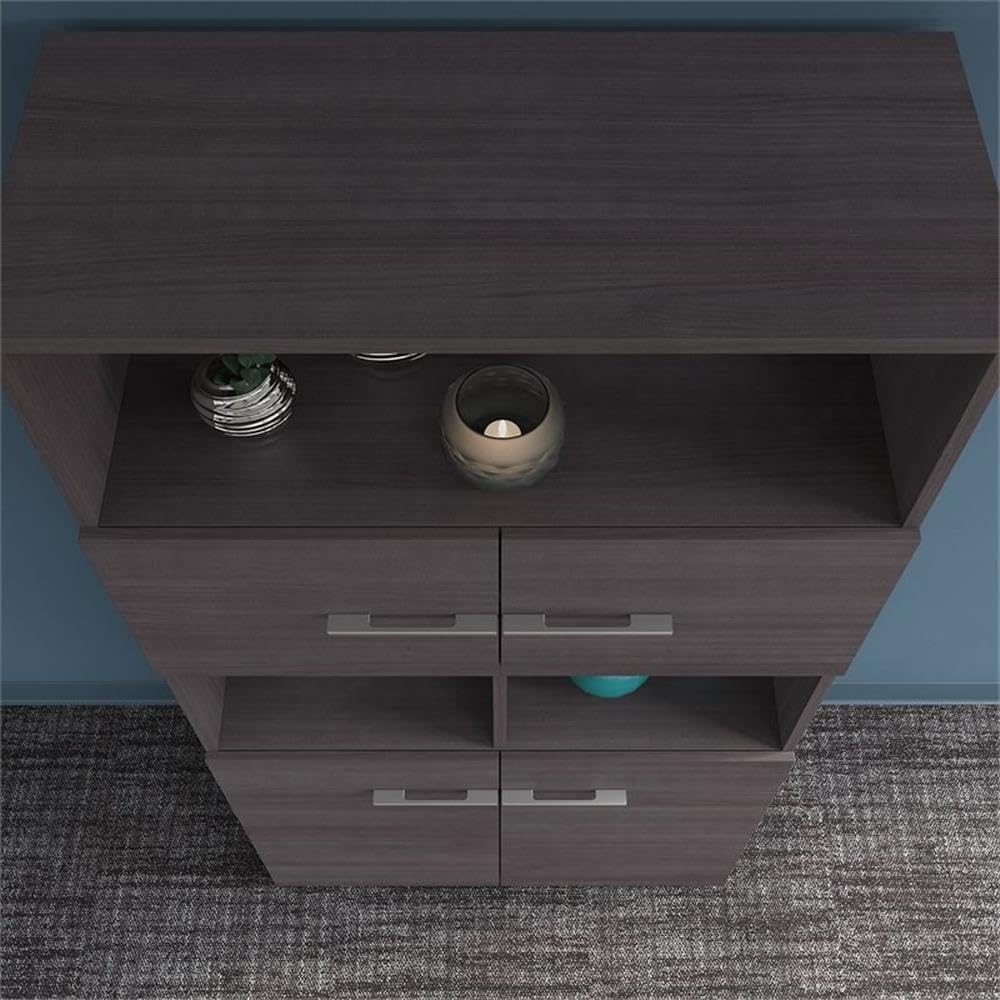Pemberly Row 5 Shelf Bookcase with Doors in Storm Gray - Engineered Wood