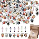 MOSIOBERDAVIAN Rosenkranz-Bastelset, Kreuz- und Mittelmedaillenanhänger, Legierung, Bild, religiöse Charms, Kruzifix-Anhänger für selbstgemachte Gebetsarmbänder, Halsketten, Schmuck