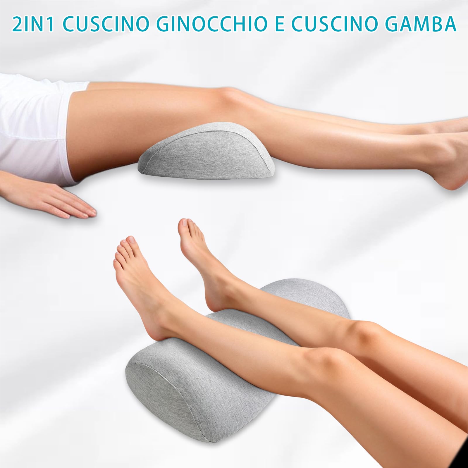 Cuscino Ginocchia Ergonomico Grigio Chiaro per Dormire - Schiuma a Memoria di Forma Cuscino per Gambe, per Sollevamento Sollievo delle Ginocchia