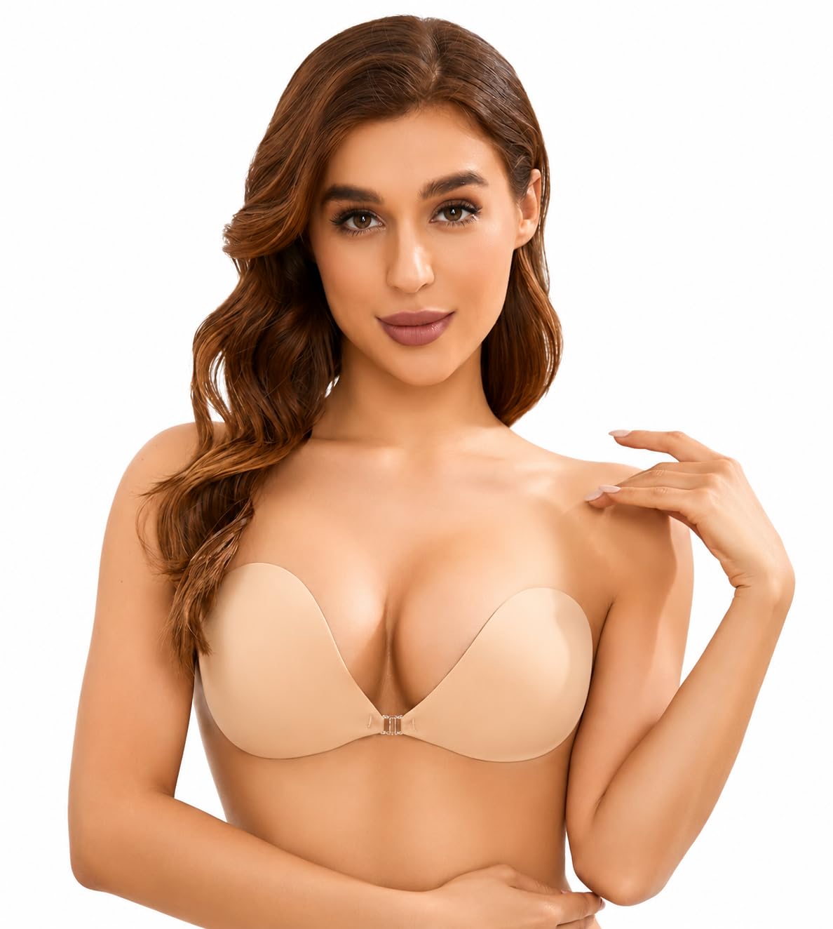 lexun Women's & Girl's Strapless Push Up Wire Free Stick On Invisible Bra,Western Fancy Bra Adhesive Sticky Front Clip Bra.-picture-38