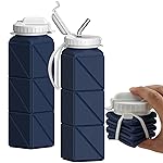 BEAUTAIL Collapsible Water Bottles with Straw 20.6oz, Silicone Foldable Portable Water Bottle, BPA-Free, Leakproof Reusable for Travel Camping Hiking Cycling Yoga Sports, 1 Pack (Dark Blue)