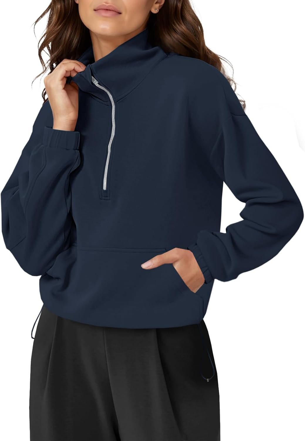 Fisoew Womens Half Zip Sweatshirt Funnel Neck Long Sleeve Pullover Oversized Modal Soft Tops Fall Outfits Clothes 2025