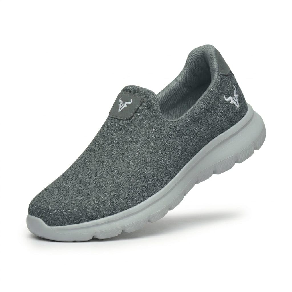 Men's Grey Slip-On Sneakers, Lightweight Casual Walking Shoes, Knit Mesh Upper-image-43
