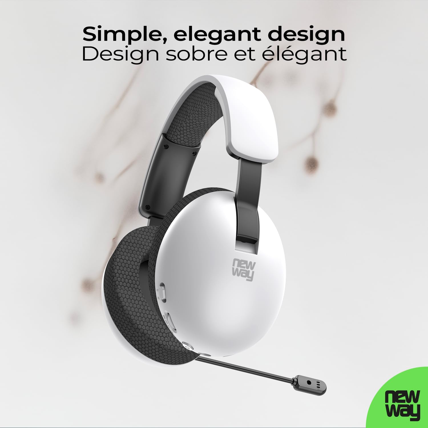 NEWWAY NH251 - Cuffie audio senza fili, microfono retrattile, tripla modalità WiFi 2,4 GHz/BT, ricevitore USB/USB-C, per PC, laptop, smartphone, console e Mac (bianco)