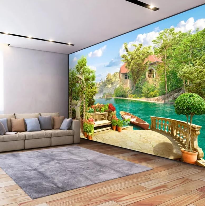 Papier peint mural 3D fleur rouge et vase pour salon 250x175cm
