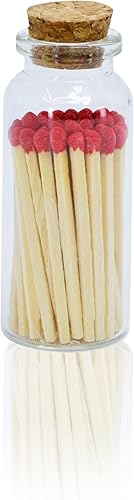 Safety Matches in Jar - Frasco de vidrio Strike On Bottle de cerillas de 2 pulgadas (tarro de 40 cerillas, rojo)