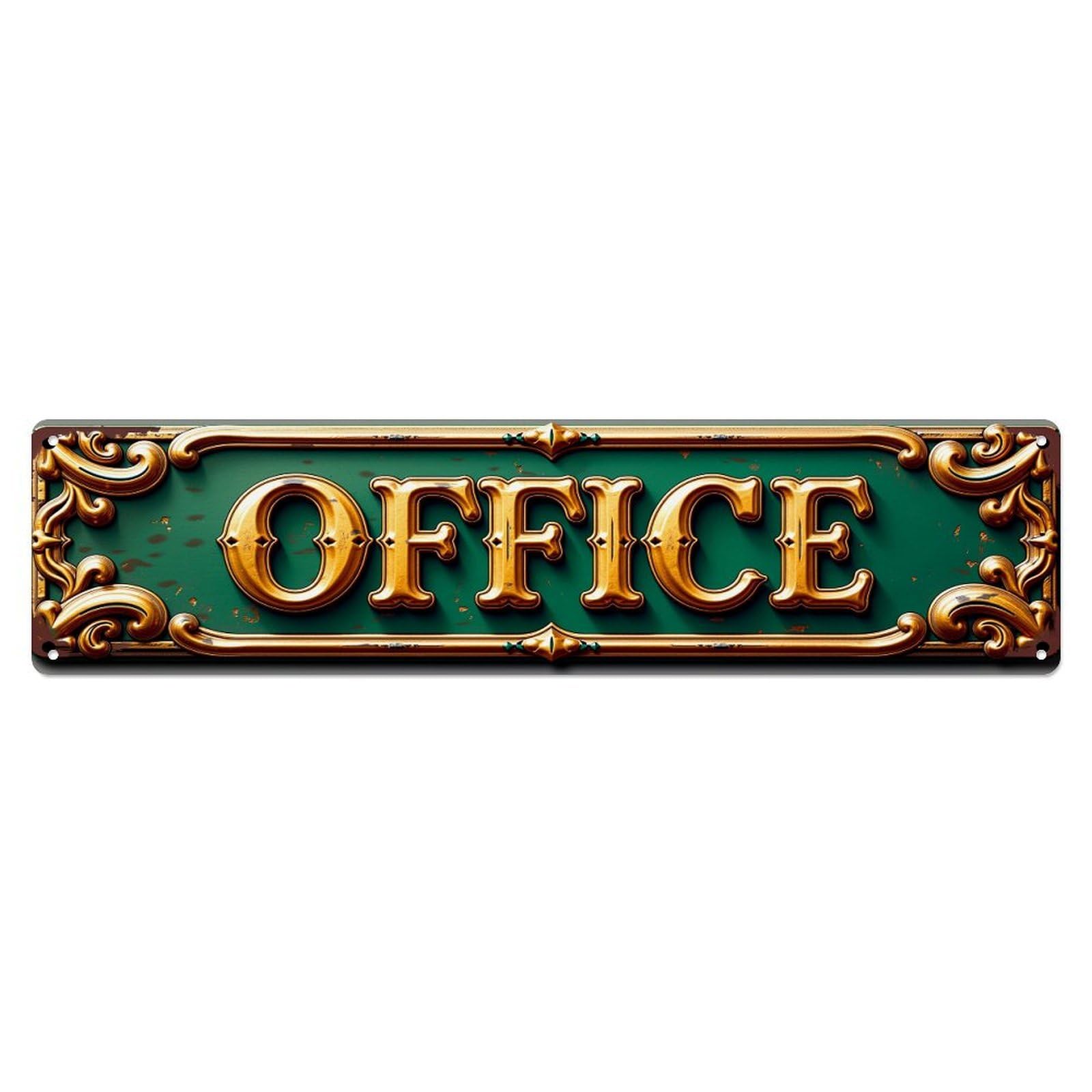 Jdyaojiesheng Vintage Ornate Gold Office Sign Pattern Tin Sign Retro Metal Wall Decor Metal Poster, Home Bar Garage Farmhouse Cafe Wall Art Decoration 4X16inch