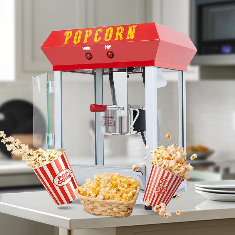 Image of Popcorn Machine (Red) - Countertop Popcorn Maker - Vintage Popcorn Popper with 6 Oz Auto-Stir Kettle, No cart & Stand, Makes Up to 20 Cups for Movie /Home Theater, Parties, Restaurants Snack