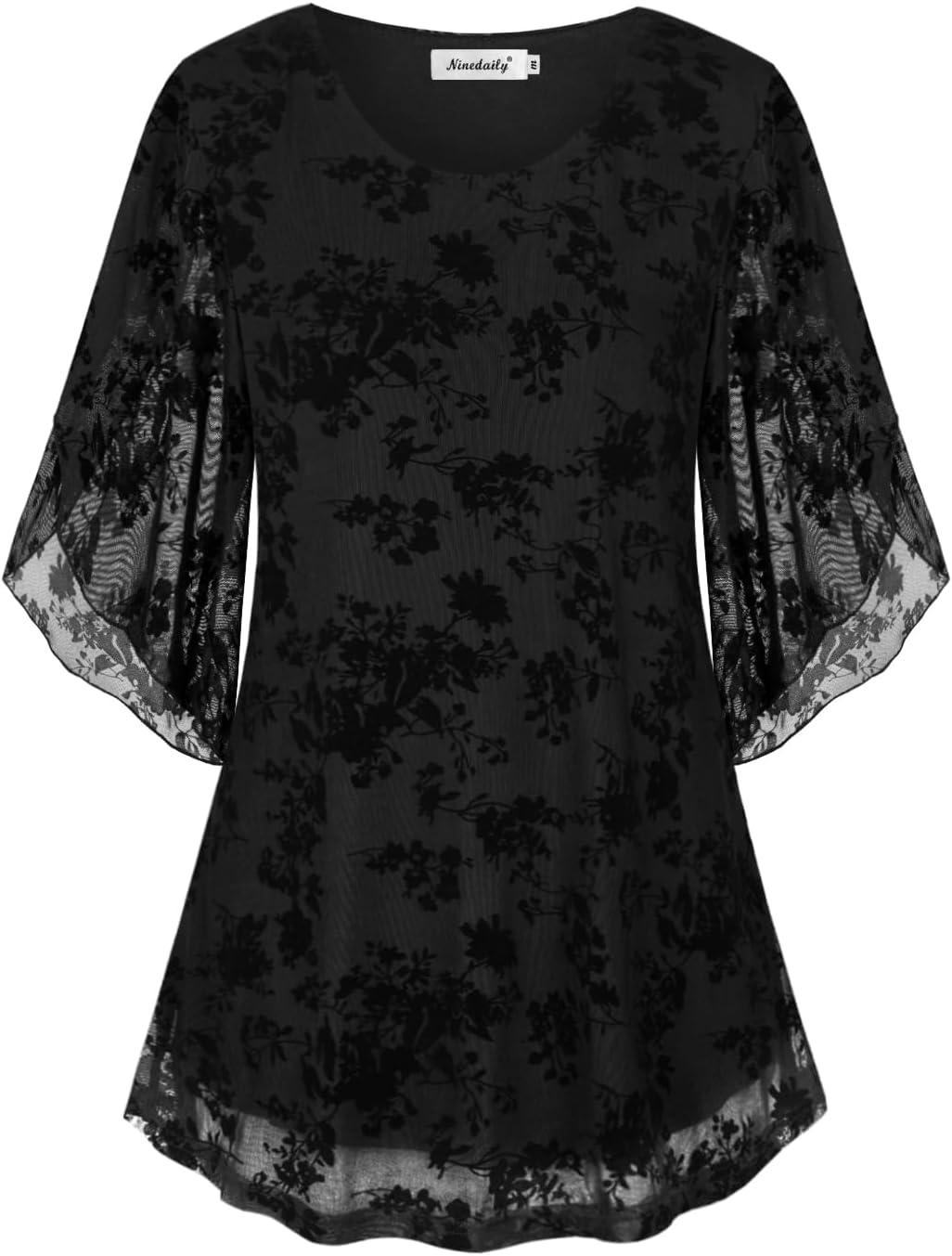 Ninedaily Women's Tops 3/4 Sleeve Blouses Dressy Casual Double Layers Mesh Tunic Shirts - Image 4