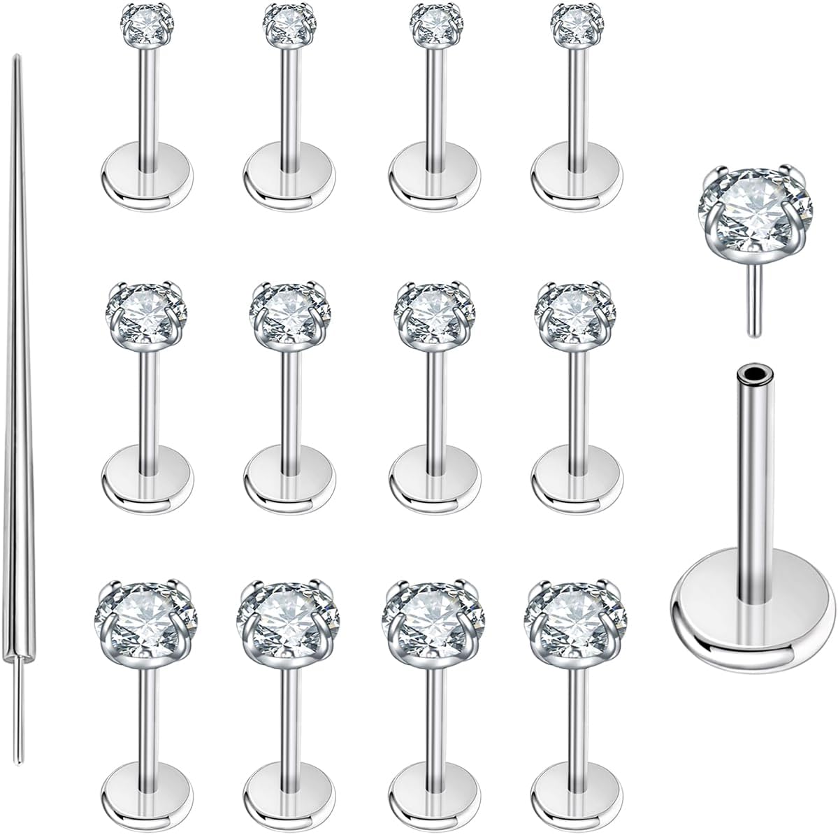 13Pcs 20G/18G/16G Flat Back Earrings Stud 316L Surgical Stainless Steel Threadless Push in Nose Stud Tragus Helix Lip Medusa Piercing Jewelry