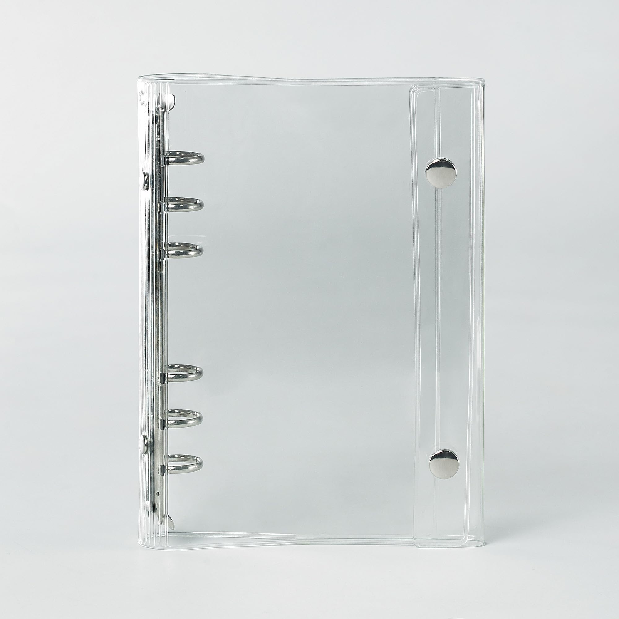A6 Ring Binder 6-Ring Stainless Steel - Transparent PVC Cover - 142x195mm - for Planner, Office, School, University Notes