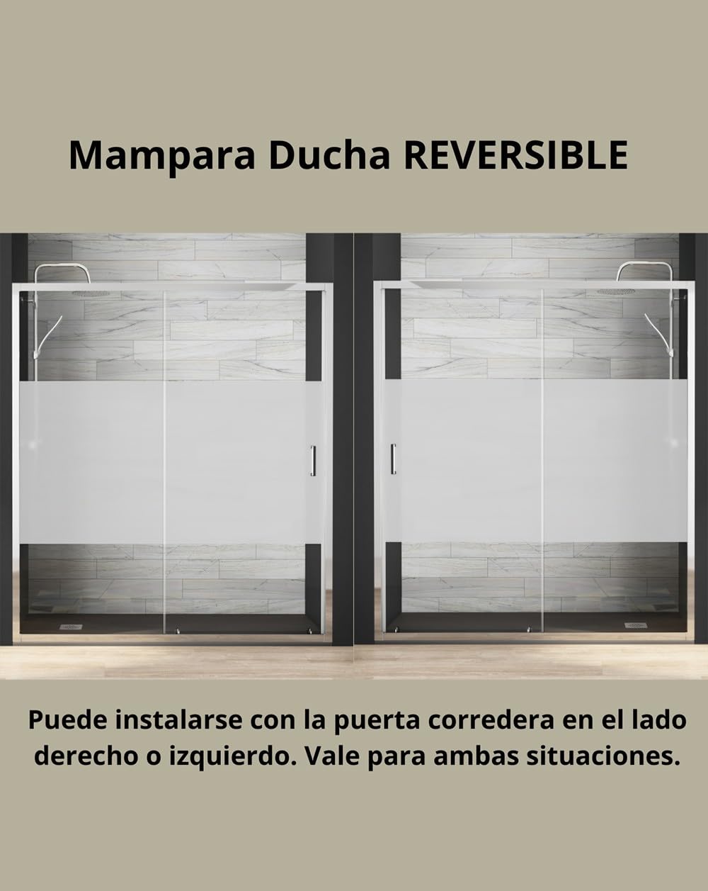 Mampara de Ducha Frontal Corredera 1 Puerta 1 Fijo | Vidrio Templado 5mm Antical Altura 190cm Serigrafía | Perfil Cromo Brillo 110cm (Adaptable 108-112cm)