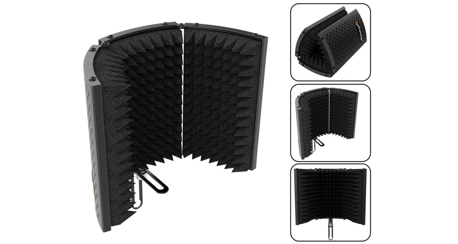 Audibax MST-10 - Schermo Isolante per Microfono - Schermo con Schiuma Fonoassorbente - Schermo Pieghevole per Apparecchiature di Registrazione - Treppiede Incluso - Isolamento Acustico per Microfono