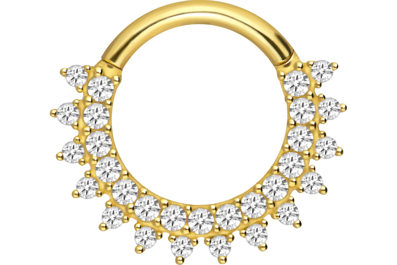 PIERCINGLINE 750er Gold Segmentring Clicker | 18 KARAT | EINGEFASSTE KRISTALLE mit SPITZEN | Piercing Ring Nase Septum Ohr Helix | Farbauswahl