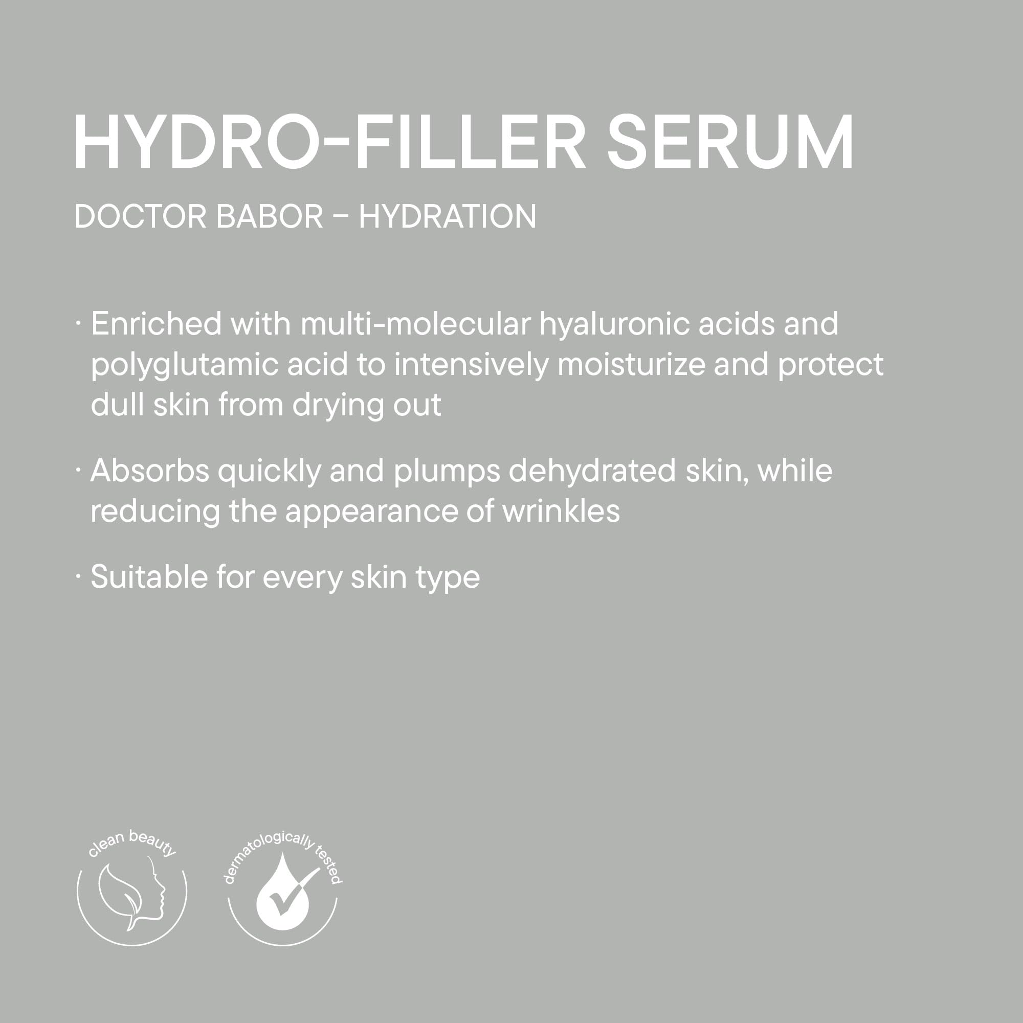 DOCTOR BABOR Hydro Filler Serum | Facial Care for Dry Skin with 2.9% NMF PGA, With Hyaluronic Acid and Peptides, Glow Serum for Face, Fragrance Free, Vegan | 30ml