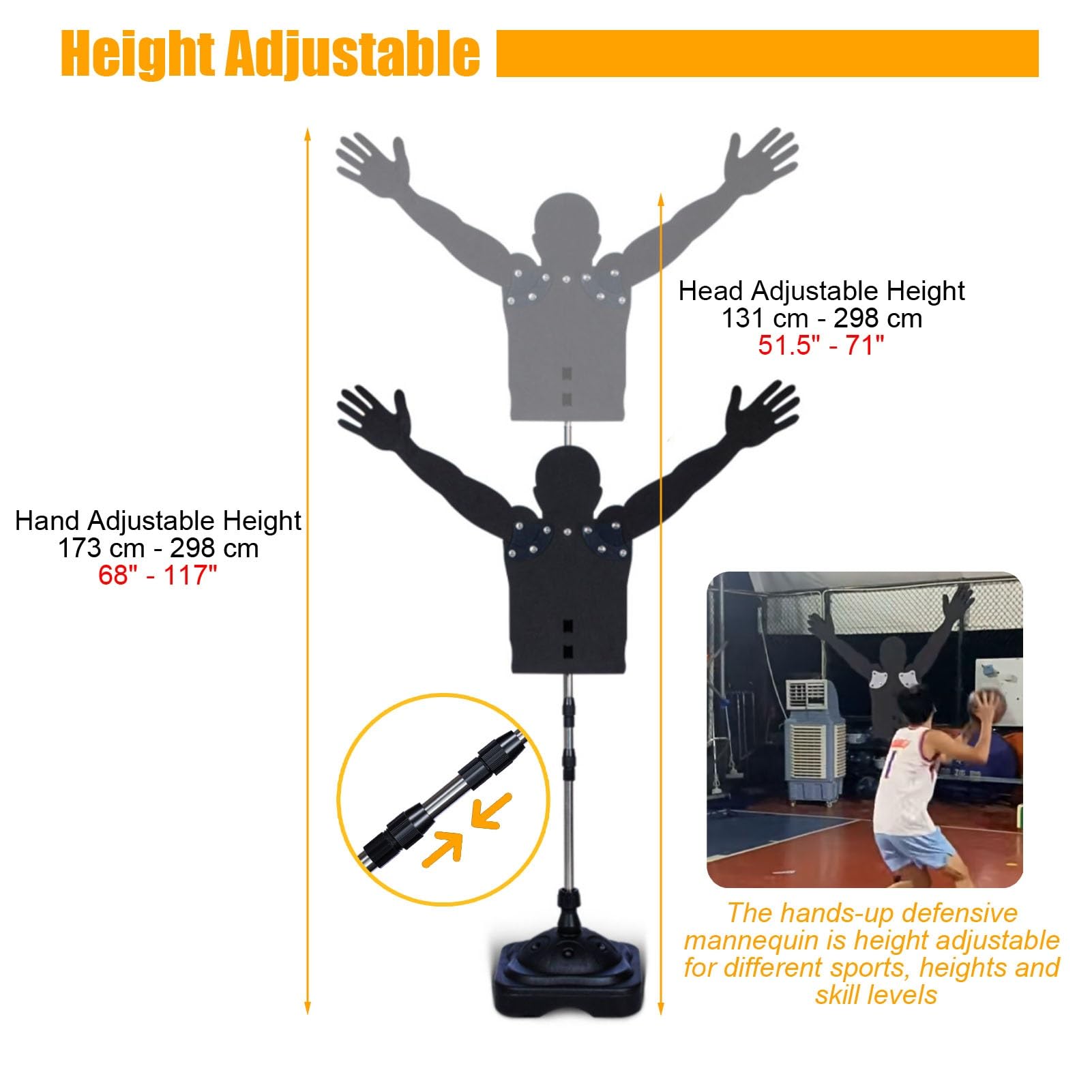 Manichino per difensore da Allenamento per Basket, Aiuto per l'allenamento per Il Dribbling con Base per iniezione d'Acqua, manichino per Allenamento per difensore con Mani mobili (L)