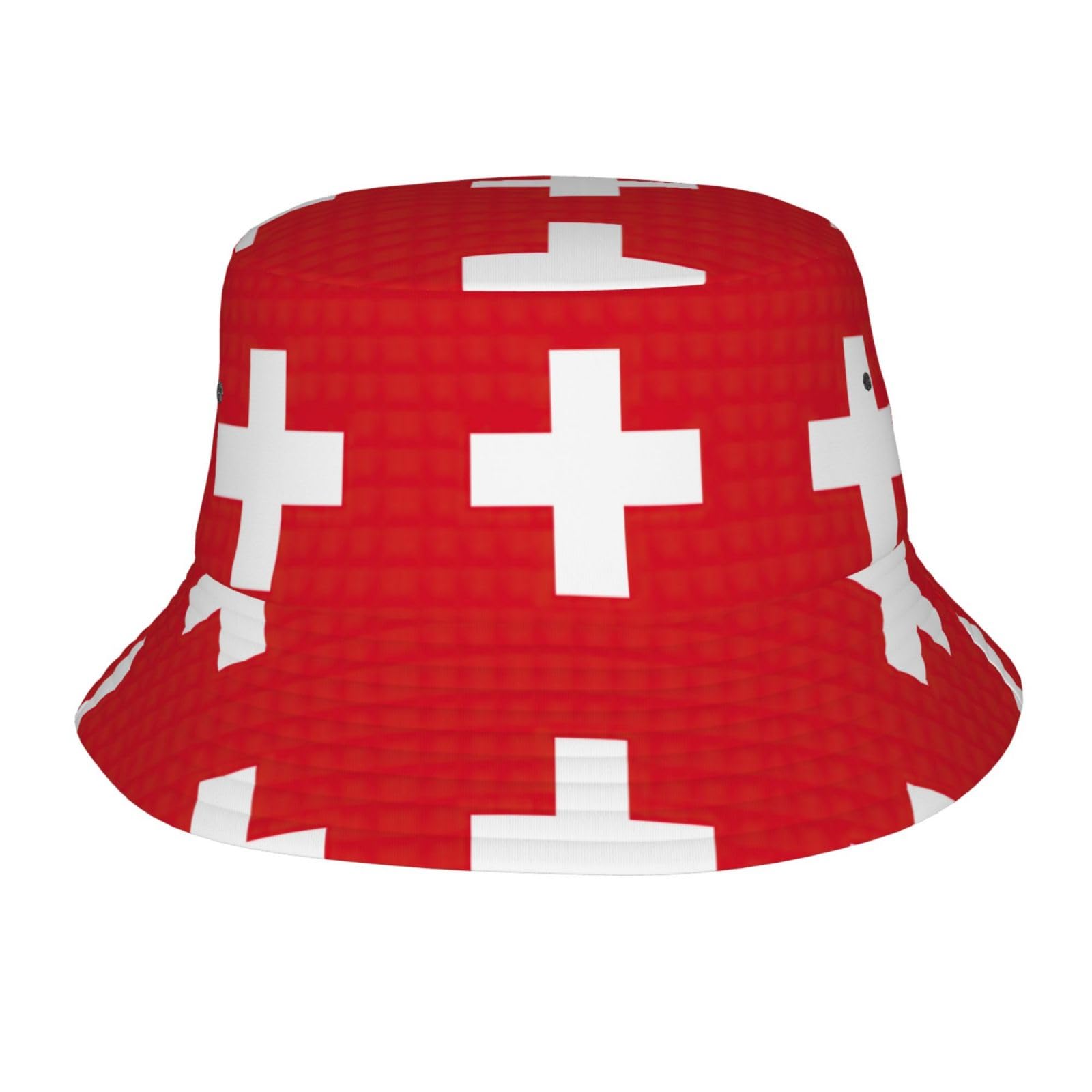 CHAbu Swiss Flag Bucket Hat Sailor Fisherman Hat Sun Cap Wide Brim Folding Travel Hiking Outdoor Work Unisex Black