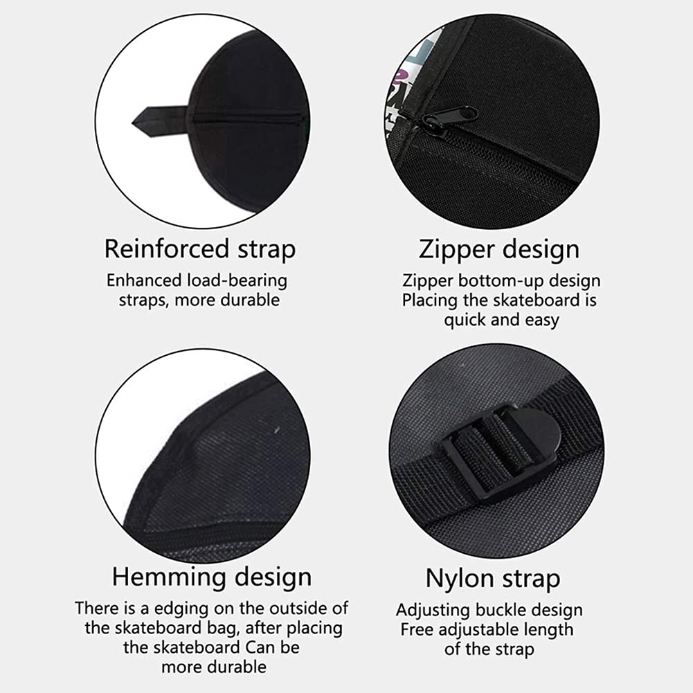 Skateboard Sac Skateboard Sac à Dos Sac à Dos imperméable Sac de Planche à Planche à roulettes avec Bretelles réglables pour Transporter Une Planche à roulettes Longboard, Le Noir
