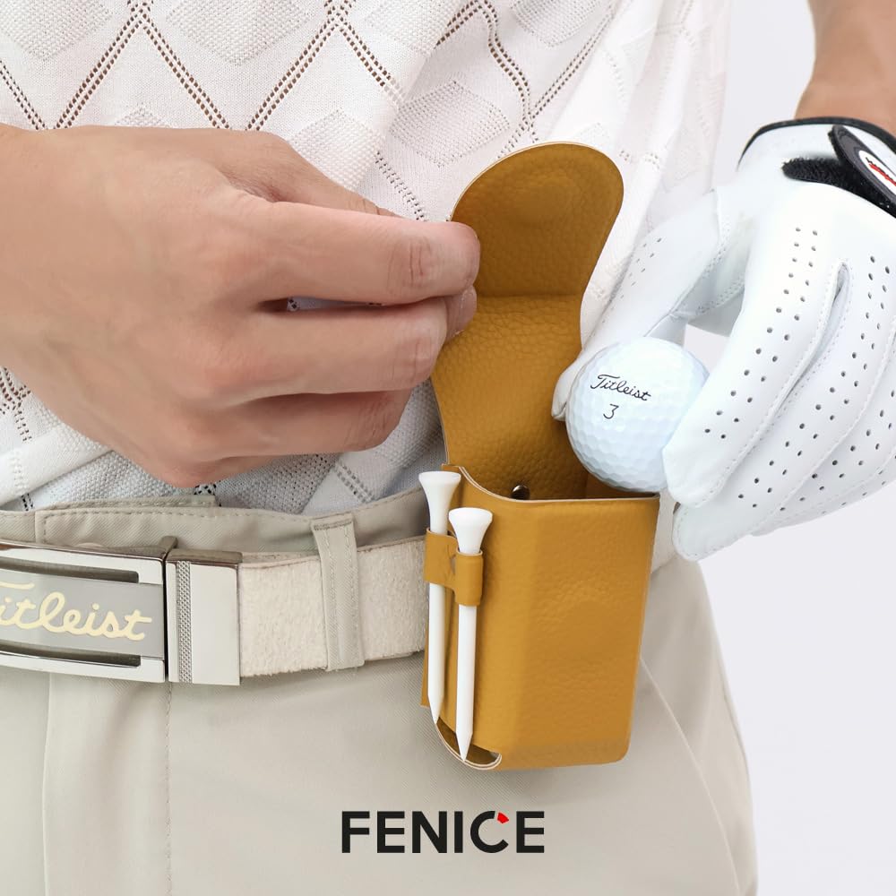 FENICE Wasserdichte Öko-PU-Leder-Golfball-Tasche, Teehalter mit Ballmarker