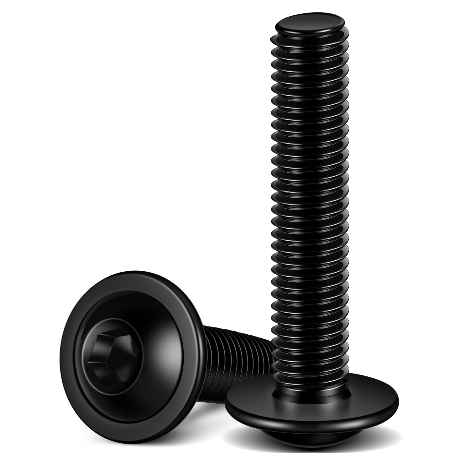 M6 x 35mm Flanged Button Head Socket Cap Screws, Black Oxide, Full Thread, Allen Socket Drive, 304 Stainless Steel, 25 PCS